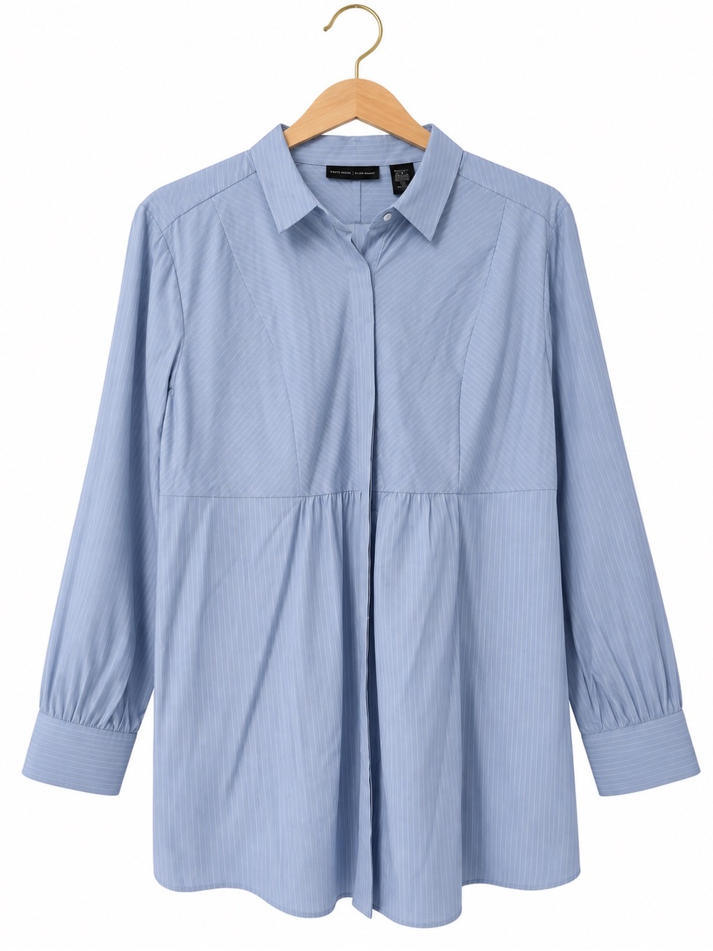 New York & Company Light Blue Button-Front Tunic Blouse